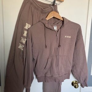 PINK Victoria's Secret Mauve/Brown Lounge Set - zip up sweatshirt and pants